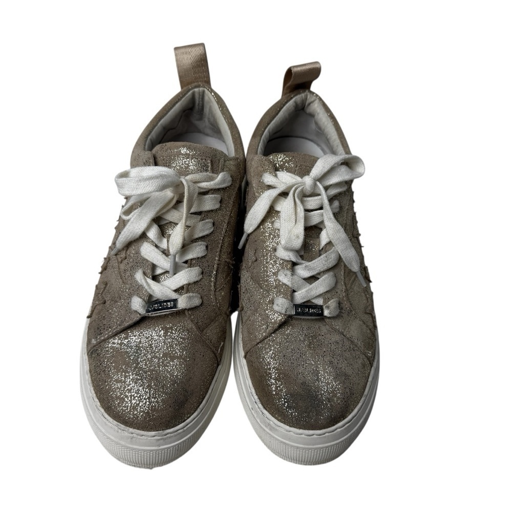J/slides CoStarr Gold Platform Sneakers SZ 9 Celestial Star Shoes Glitter suede